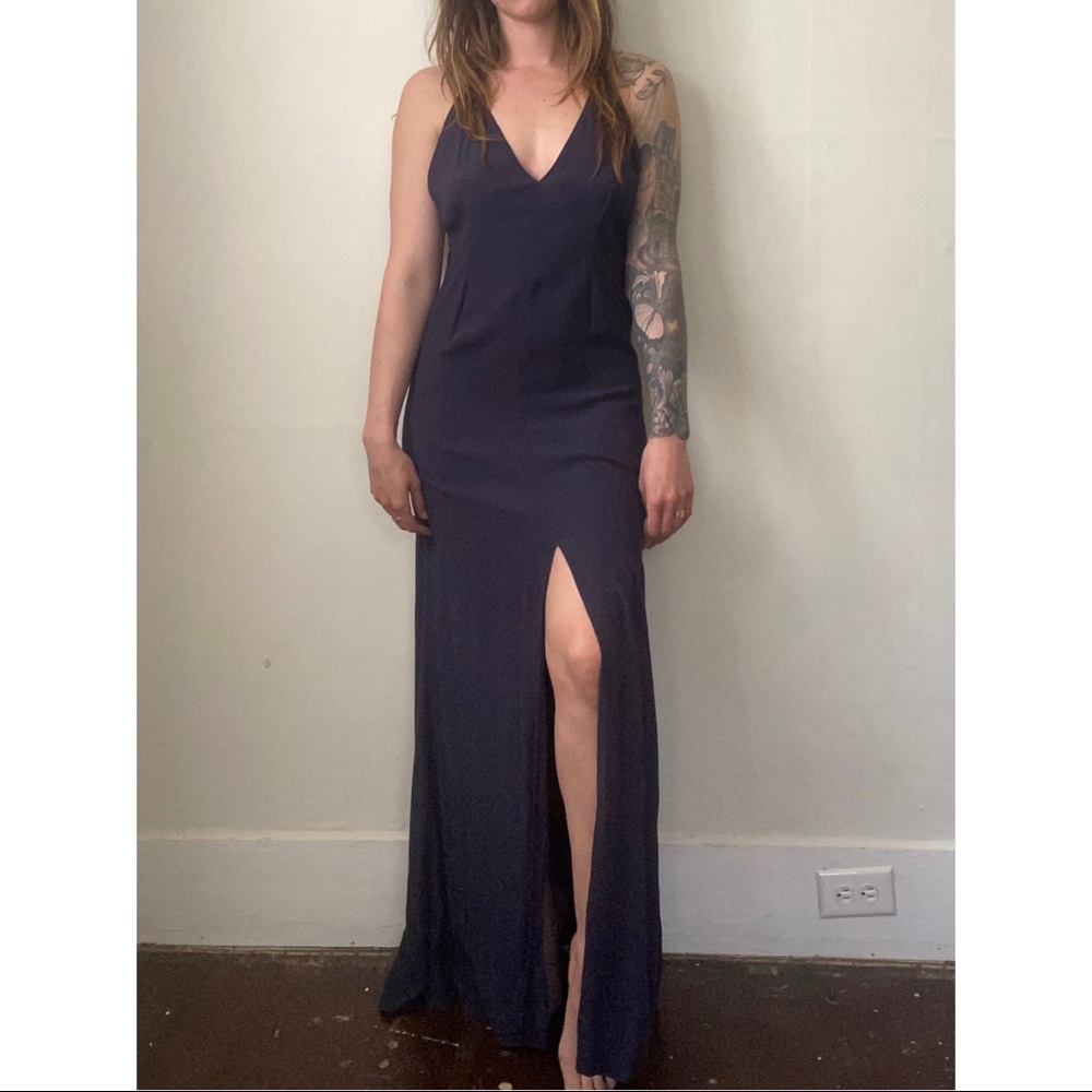 Reformation Navy Blue Deep V Open Back Maxi Dress